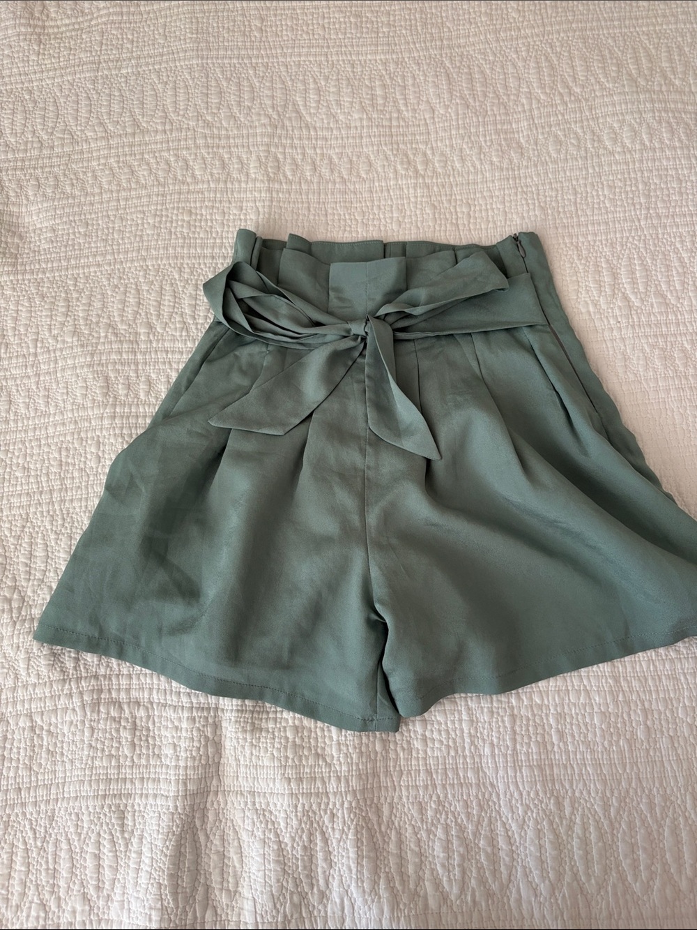 High-Waist Sage Tie-Belt Women’s Shorts - Picture 1 of 4